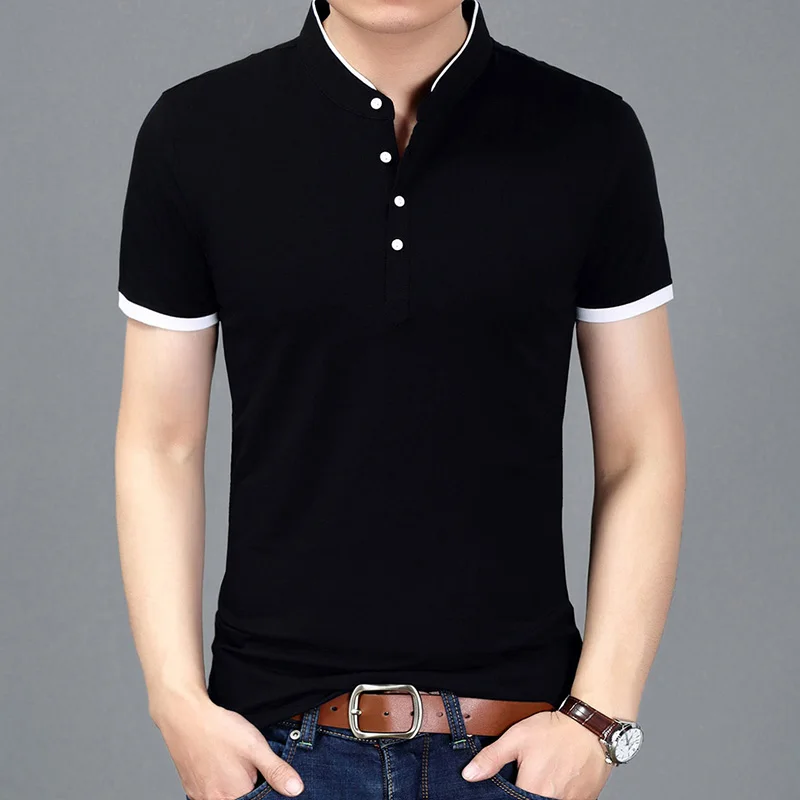 Mandarin Collar Men's | Mandarin Collar Shirt Men | Shirt Men Slim Fit Short - T-shirts - Aliexpress