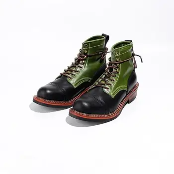 

Fashion Handmade Men Pu Leather Low Heel Lace-up Shoes Round Toe Ankle High Style Male High Quality Vintage Martin Boots 4M056