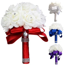 Дешевые PE Роза подружки невесты свадебное цветочное Мыло свадебный букет из роз лента поддельные Свадебный букет de noiva Индивидуальные