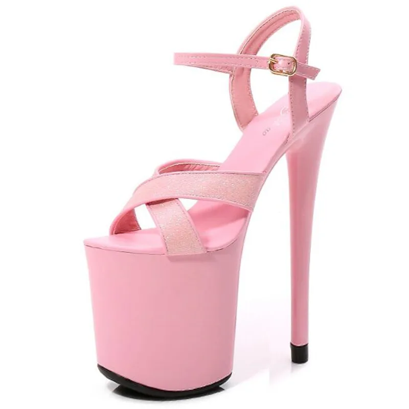

Women Sandals 20CM Thin High Heels Sandals Chaussures Femme Sequined Cloth Buckle Open Toed waterproof platform shoes women