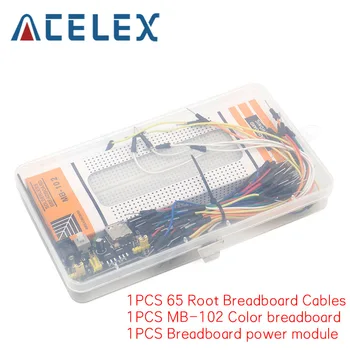 

3.3V/5V MB102 Breadboard power module+MB-102 830 points Solderless Prototype Bread board kit +65 Flexible jumper wires
