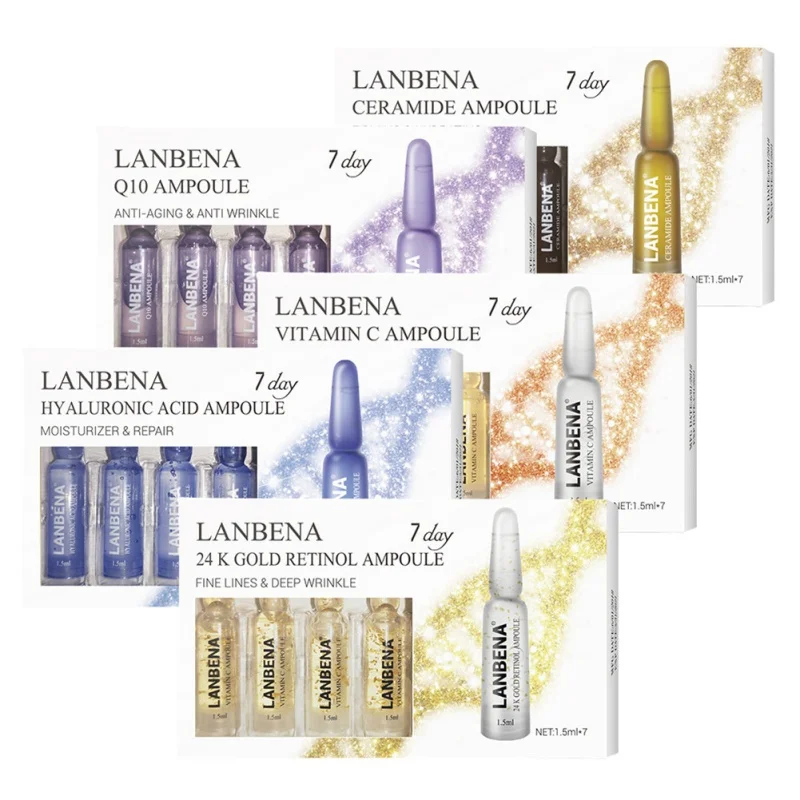 LANBENA Ampoule Serum Hyaluronic Acid+Vitamin C+24K Gold Retinol +Q10+Ceramide Anti-Aging Wrinkle Moisturizing For 7 Days S1