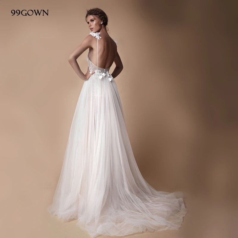 Billig 99 KLEID Luxus Kapelle Zug Hochzeit Kleid 2019 Sexy Tiefem V ausschnitt Backless Kapelle Zug Brautkleid Lace Up