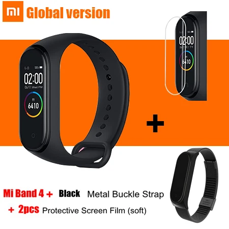 Xiaomi mi браслет 4 Смарт Браслет mi Band 4 глобальная версия браслет OLED экран 50 м водонепроницаемый ремешок 4 Часы трек - Цвет: EN add metal black