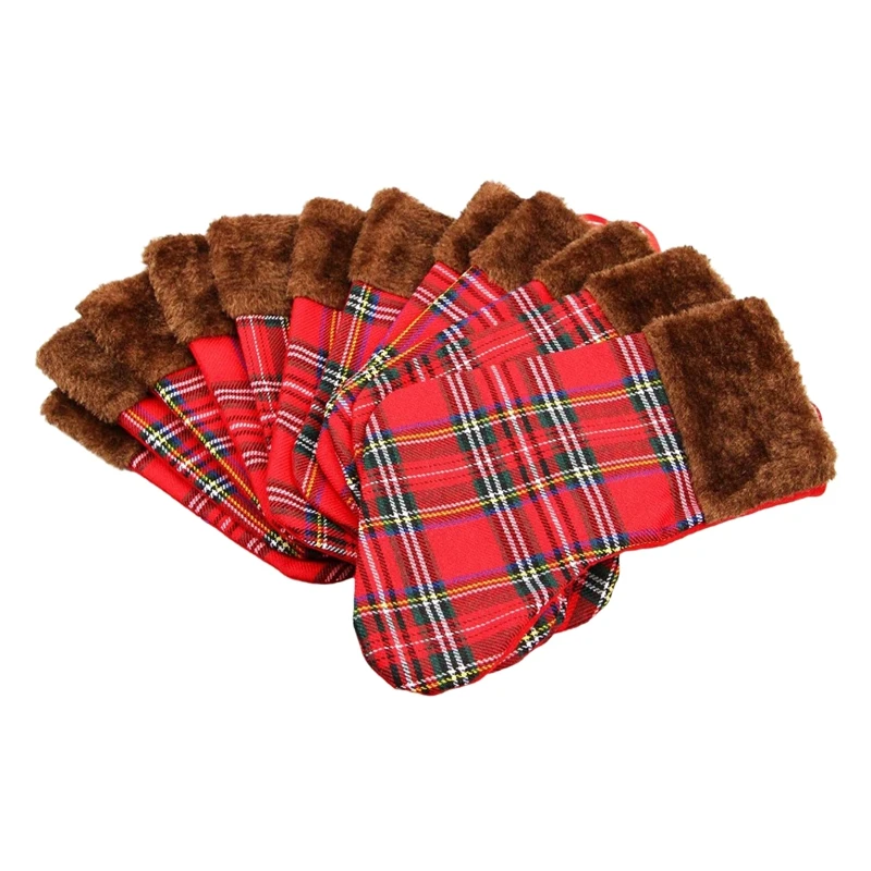 Christmas Stockings 12 Pack, Small Rustic Plaid Faux Fur Xmas Tree Decorations Bulk, Gift Card Holders Cash Bags Holiday Treats