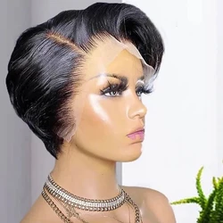Straight Pixie Cut Wig T part Lace Front Human Hair Wigs Preplucked for Black Women Brazilian Bob Wig Transparent Lace Wigs