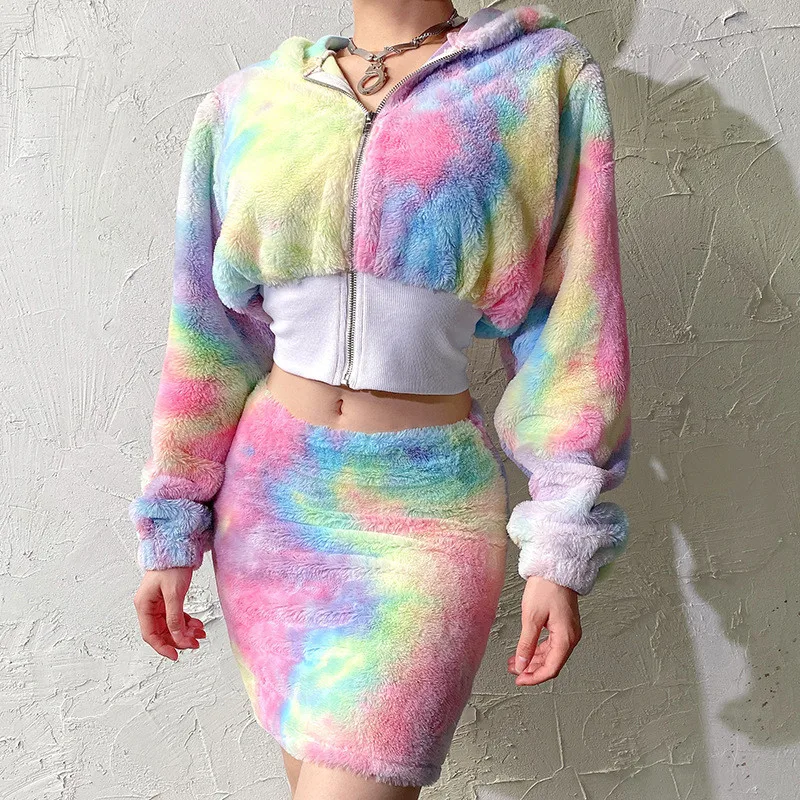 Lychee резинки для девочек Dye Fluzzy женское Укороченное пальто с капюшоном, куртка, теплые зимние женские пальто, топы, повседневные женские куртки на молнии
