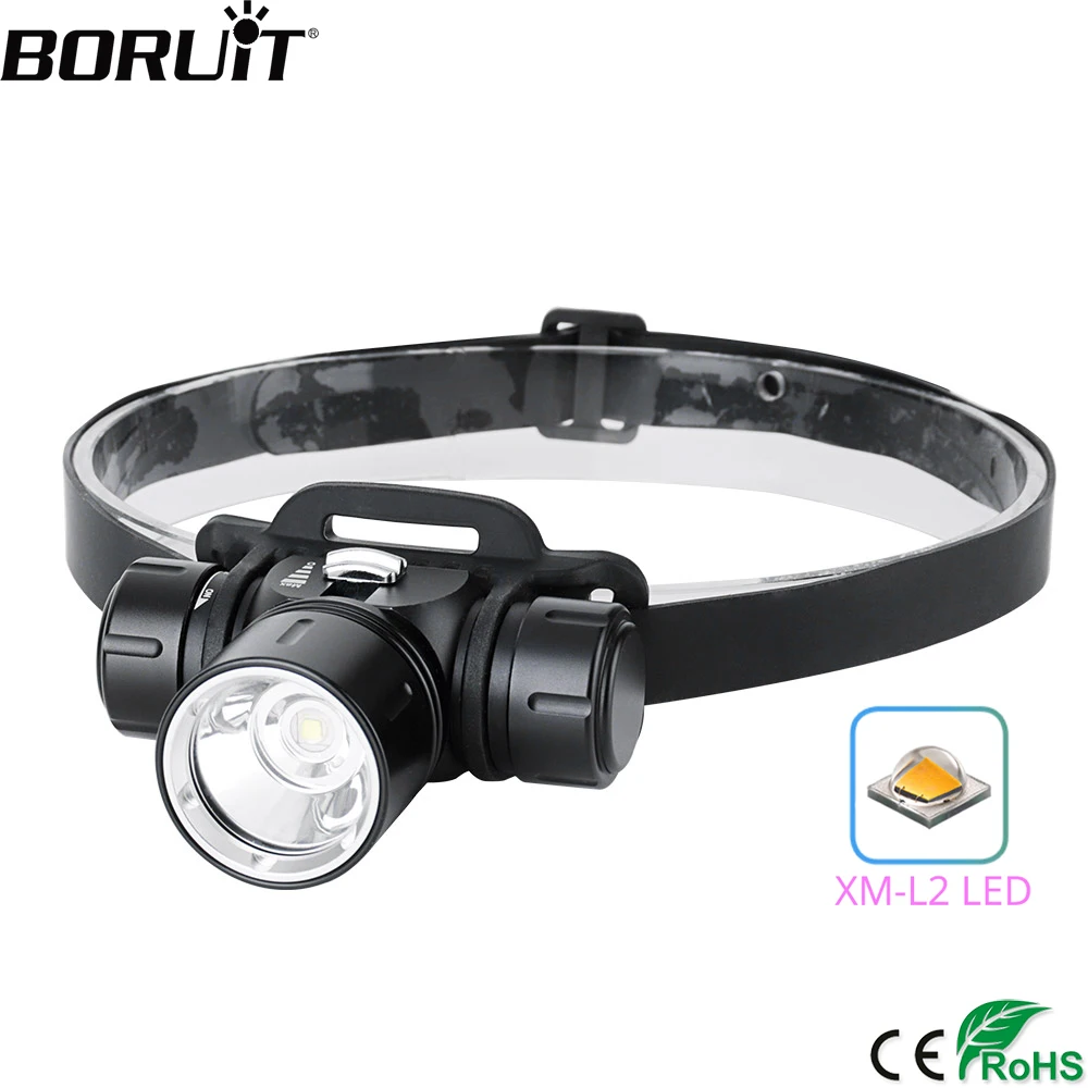 BORUiT Powerful XM-L2 LED Diving Headlamp 2000LM Underwater 100M Headlight Stepless Dimming 18650 Head Torch Fishing Fill light