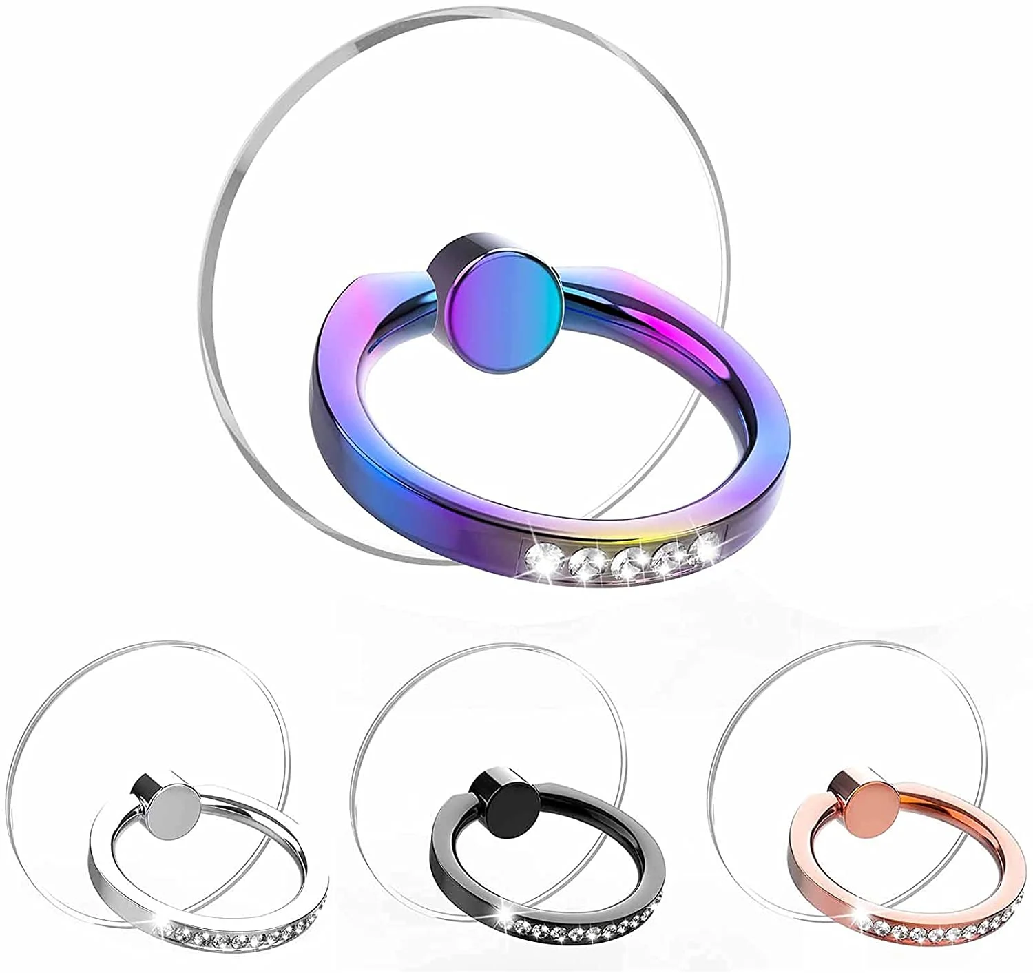 Diamond Cell Phone Ring Holder Stand Transparent Finger Grip Clear 360° Degree Rotation Kickstand Compatible iPhones | Мобильные