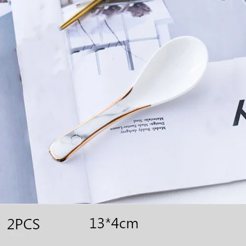 Spoon-2PCS JINSERTA мраморная керамическая тарелка блюдо посуда Западный Стейк Салат суши тарелка десерт фруктовый торт хлеб декоративный поднос - Цвет: Spoon-2PCS