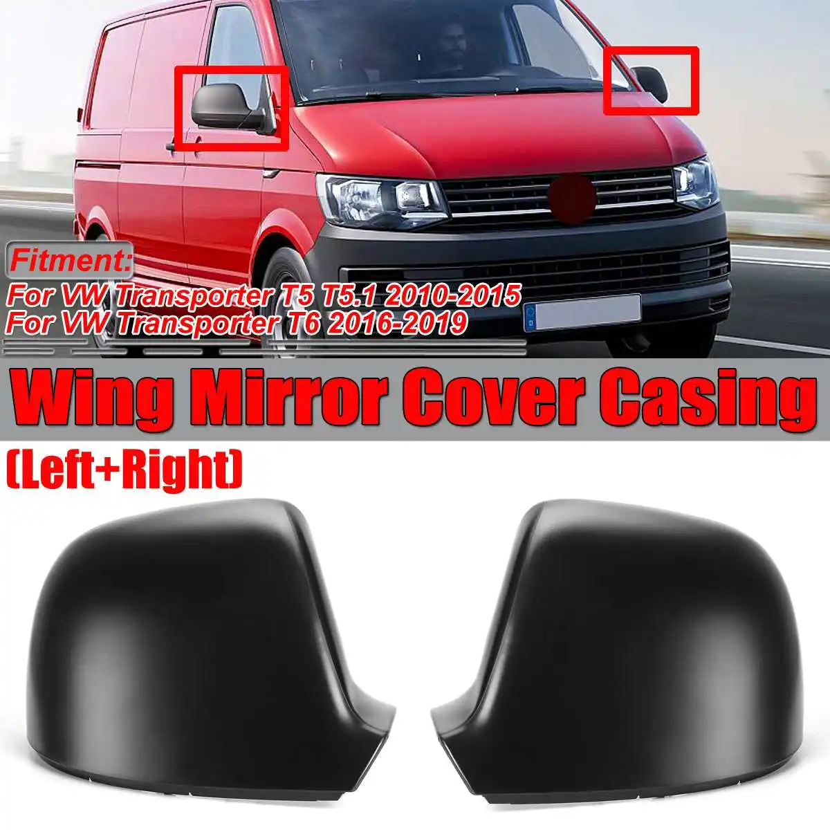 

New Black Car Wing Mirror Cover Case Cap Casing For VW Transporter T5 T5.1 2010-2015 T6 2016-2019 7E1857527F 7E1857528F