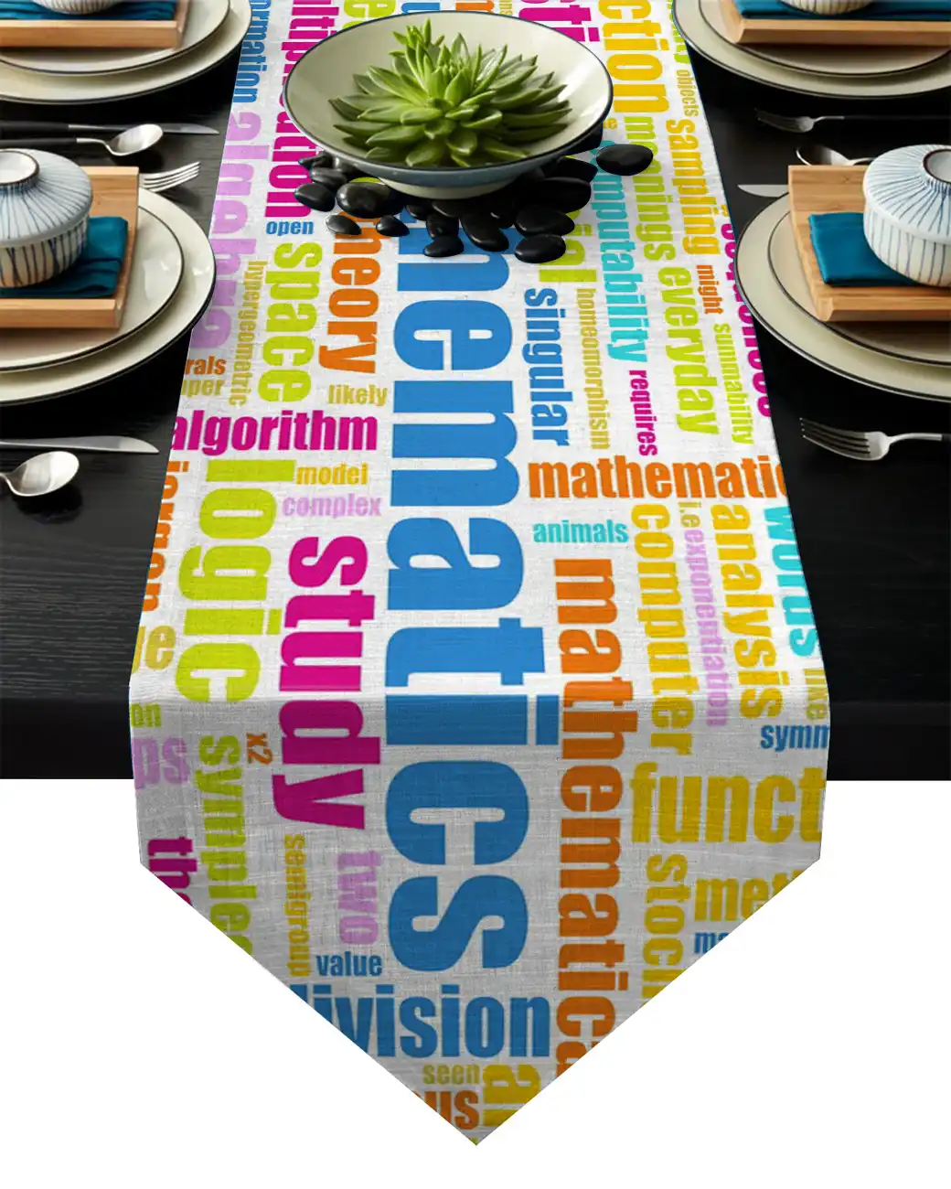 Tisch Laufer Mathematik Brief Bunte Moderne Tisch Laufer Tuch Rechteck Esszimmer Dekoration Fur Hochzeit Home Office Aliexpress