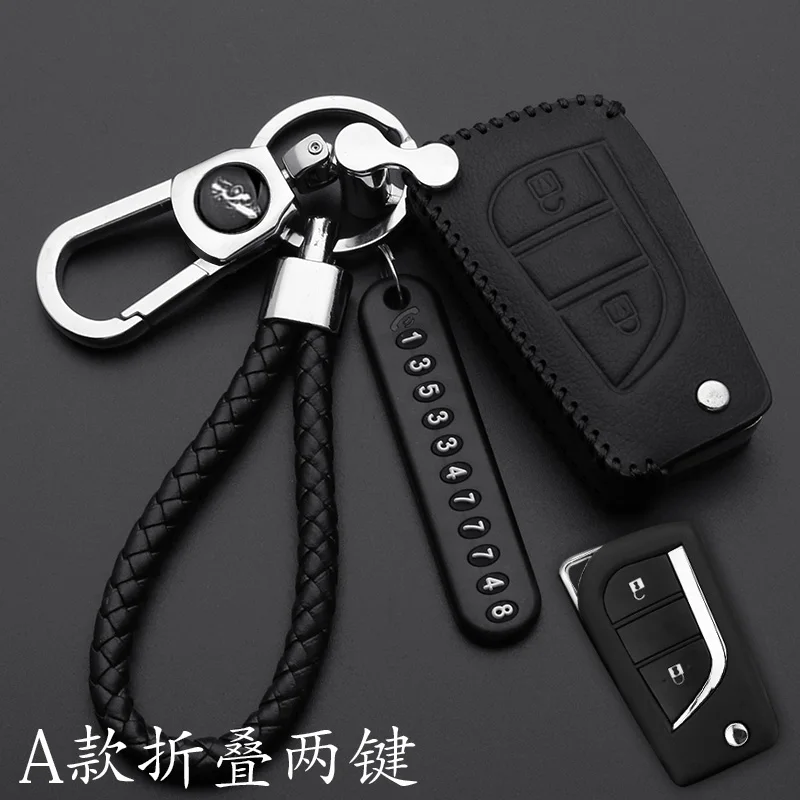 leather car key cover case shell set protector fob for Toyota aygo Yaris Highlander Camry RAV4 2 button key holder