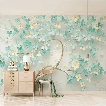 

milofi custom large wallpaper mural 3d small fresh mint green three-dimensional flower relief background wall