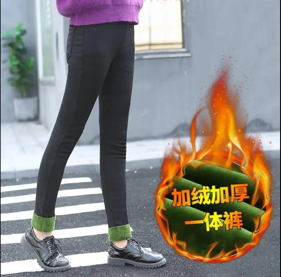 Г. Осенне-зимние детские леггинсы для девочек, утепленные бархатом детские штаны для девочек узкие брюки для девочек-подростков K105 - Цвет: green