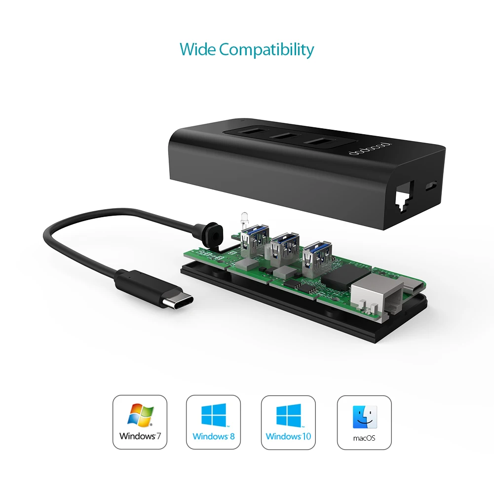 Dodocool 3 Порты и разъёмы USB концентратор с блоком питания постоянного тока для Входная мощность Порты и разъёмы Multi высокой Скорость док-станция USB 3,1 USB-C USB 3,0 USB-A сплиттер адаптер
