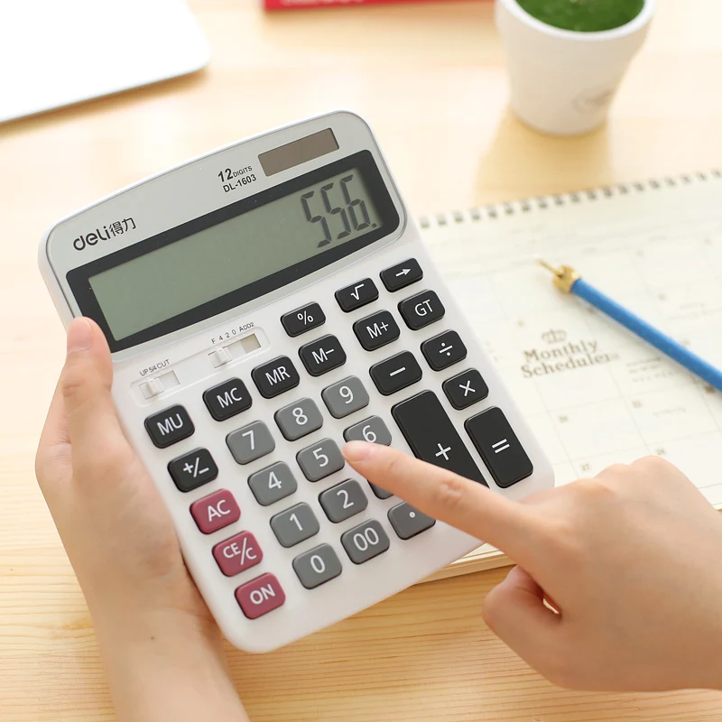 

Dual Power Finance Calculator 12 Digits Large Screen Desktop Computer Financeira White Calculadora Caneta Escolar Stationary