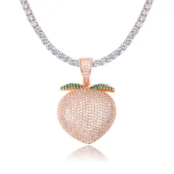 

New Iced out Fruit Pendant Necklace With Tennis Chain Necklace Gold Color Cubic Zirconia Mens Women Hip hop Jewelry Bling Bling