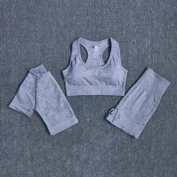 Seamless Women's Yoga Set - Fitness Crop Top & High Waist Leggings Sportswear - M(56-62KG) (BraShirtsShortsGray)