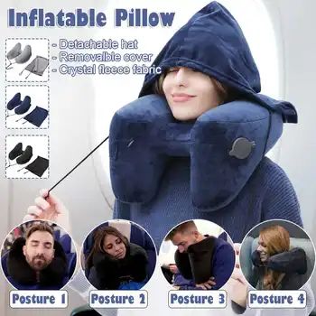 

New Inflatable Soft H-Shape Travel Cushion Pillow with Hat for Car Airplane Portable Neck Pillow Travel Accessories Protection