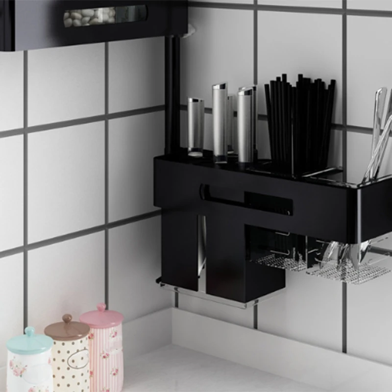  Kitchen Spice Rack Seasoning Jar Space Aluminum Storage Shelf Wall Mounted Rotating Multi-Function 