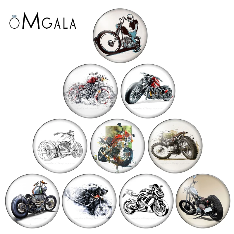 

Fashion Punk Style Motorcycle photo flatback round glass cabochons 25mm 20mm 18mm 14mm 12mm 10mm diy jewerly findings