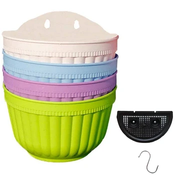 

6Pcs Set Flower Pot Plastic Hanging Flower Pots Garden Wall Hanging Planter Home Decor