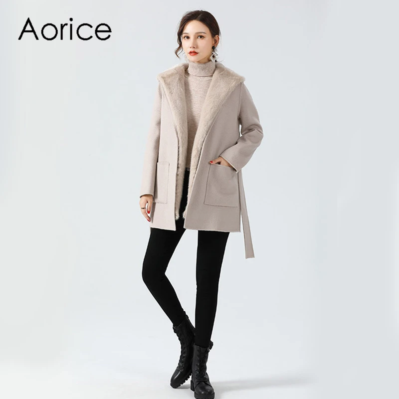 

Aorice Women Winter Mink Fur Parka Coat Jacket 2020 New Real Fur Hood Rex Rabbit Fur Liner Long Trench Coats Jackets Z19172