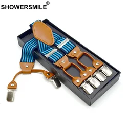 Mens Braces For Trousers Striped Suspenders Navy 6 Clips Fashion Pants Strap Y back Jacquard Suspender Male 120cm*3.5cm