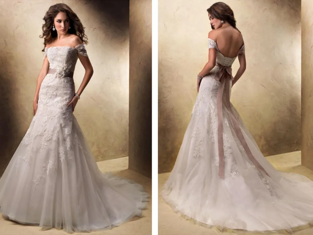 

hot sexy lace appliques vintage long mermaid wedding dress 2016 new design bow sashes vestido de noiva brides gown cap sleeve