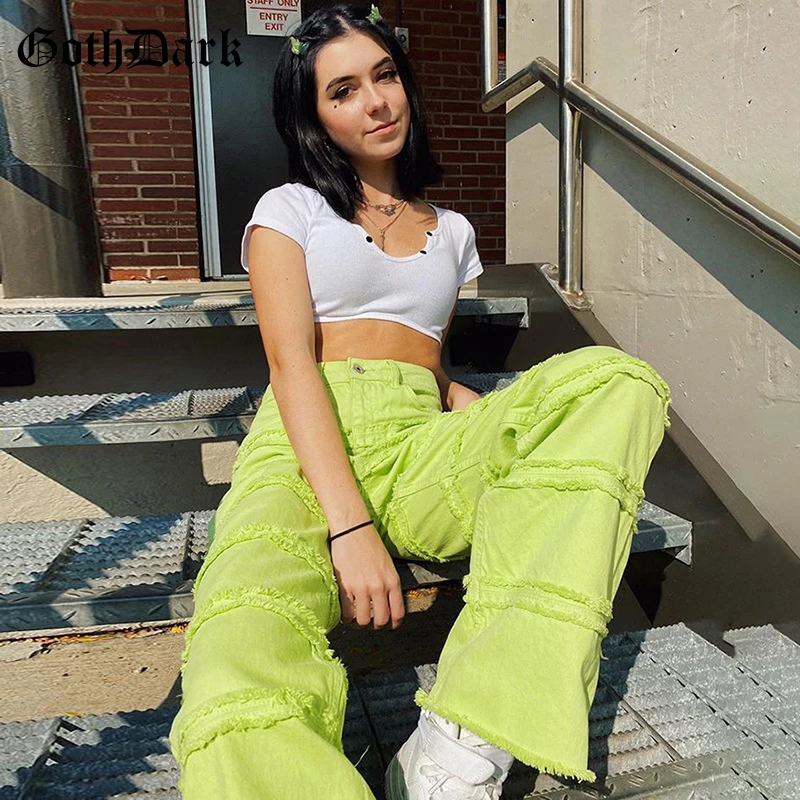 

Goth Dark E-Girl Y2k Style Harajuku Jeans Gothic Wide Leg High Waist Zip Button Front Trousers Women Autumn Fashion Streetwear