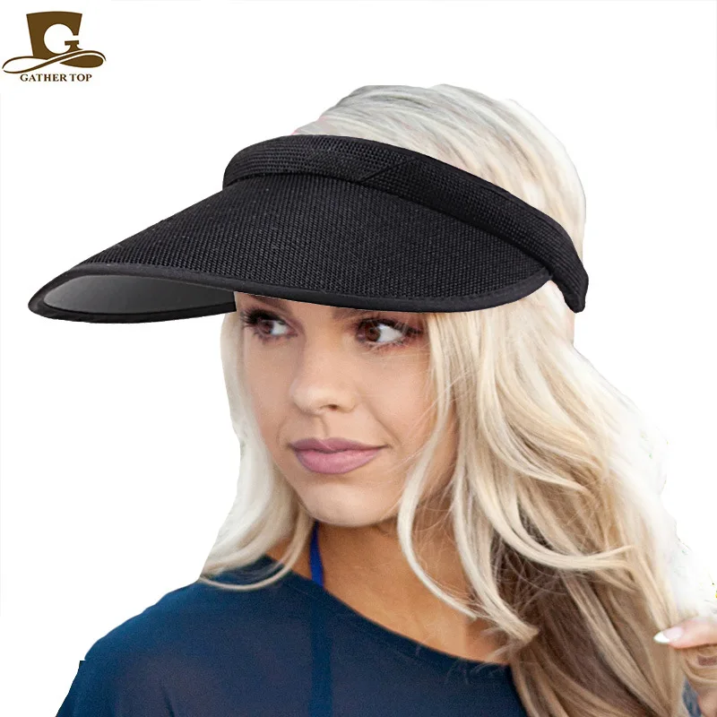 Women Ladies Summer Beach Cap Weave Straw Empty Top Clipon Solid Color Large Wide Brim Uv