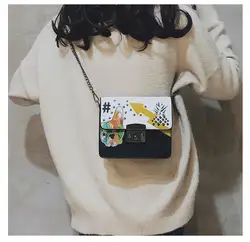 2019 Новинка граффити Цвет милая собака маленькая квадратная сумка Свинья Нос замок плечо диагональ женская сумка