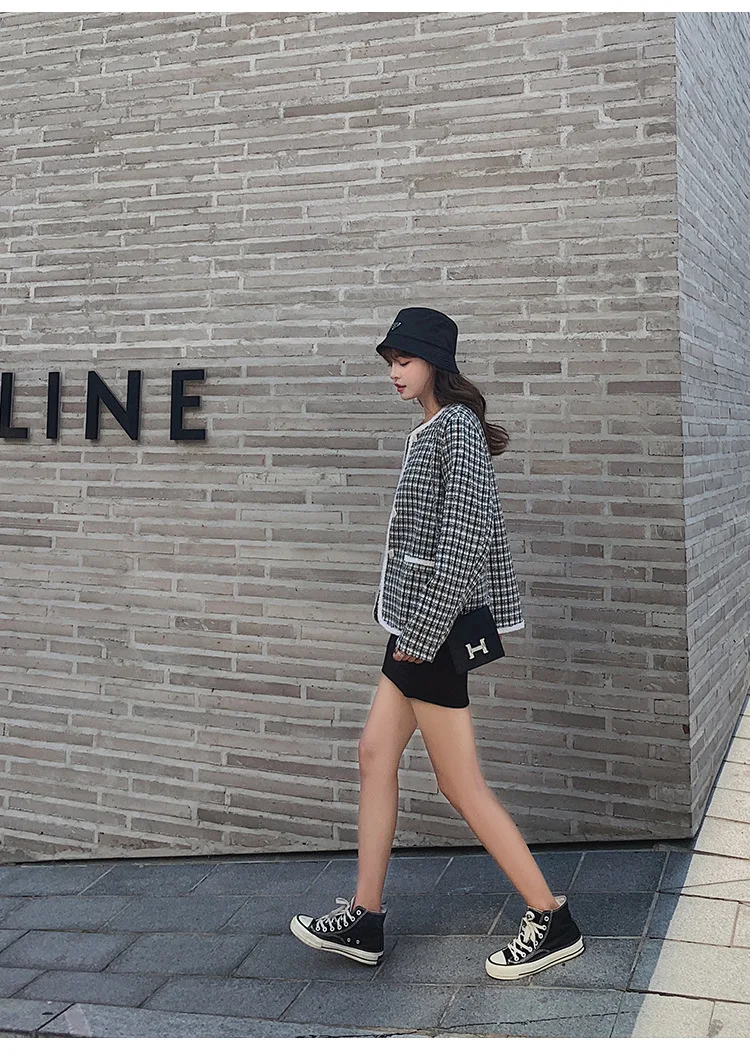 Стиль корейско-Стиль INS Slim Fit Повседневное для похудения универсальные короткие тысячи птиц Изящные пальто Осенняя женская обувь для студентов