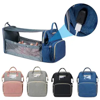 

Large Diaper Bag Backpack Multifunctional Foldable Baby Bed Crib Bag Maternity Handbag Stroller Bag Insulation Nursing With USB