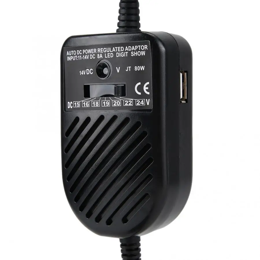Multifunctional 80W Car Charger 15-24V USB Adjustable Power Supply Adapter for Laptop Notebook Charge