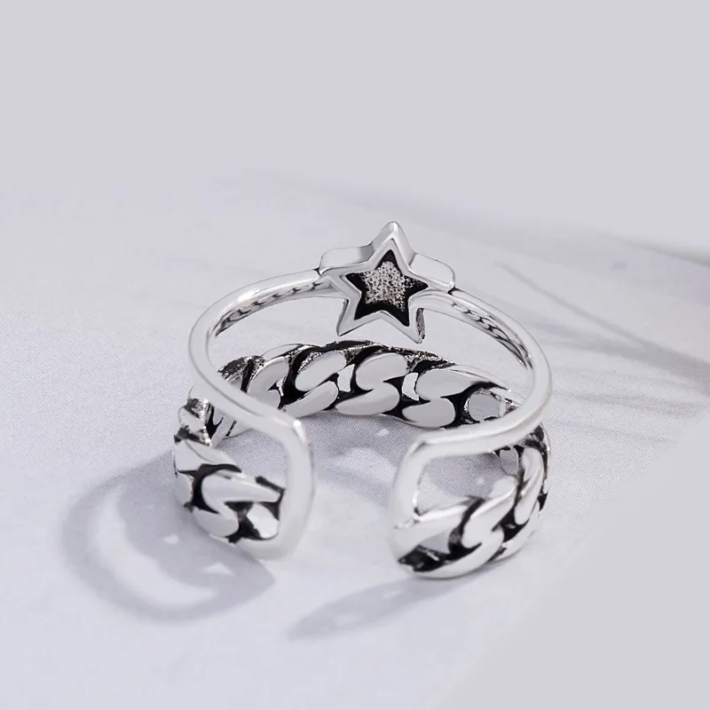 DIEERLAN Bijoux простой стиль 925 пробы серебряные кольца с большой звездой для женщин Подарки большие Регулируемые кольца на палец