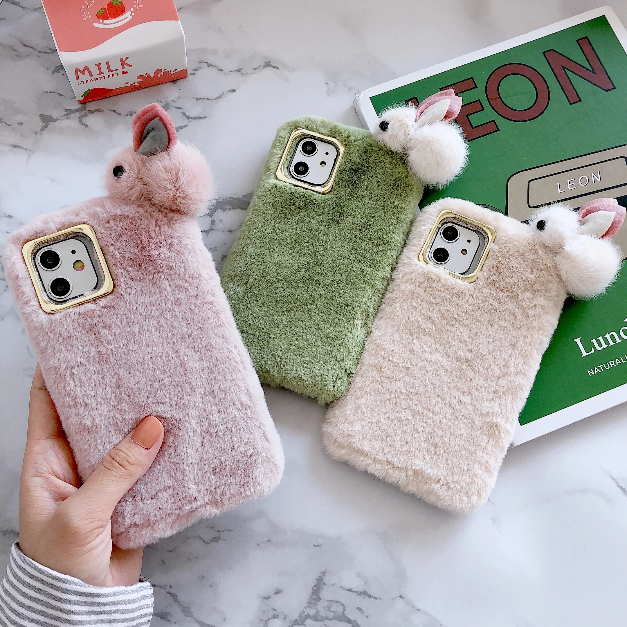 Для iphone 11 Pro Max 11Pro класса люкс с помпоном из меха кролика теплые милые миленькие в
