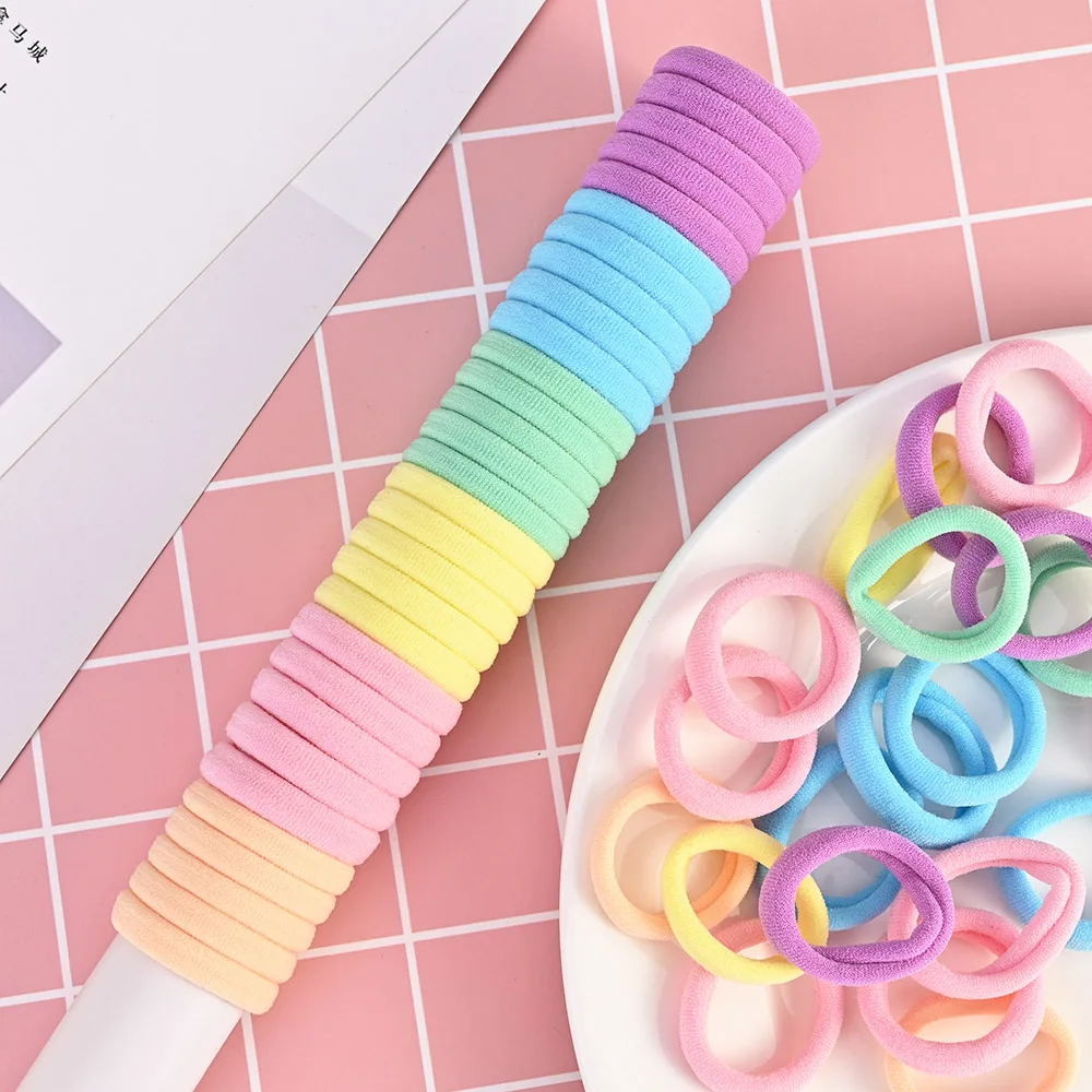 50/100pcs 2/3cm Colorful Girls Elastic Hair Bands Holder Tie Wholesale Rubber Band Kids Hair Accessories Hair Bands for Girls