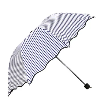 

8 Bone Ruffled Navy Striped Rain Umbrella Black Glue Rain Dual-Use Three-Fold Umbrella Folding Advertising Umbrella Parasol