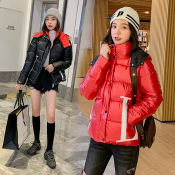 

Pockets Hooded Short Parka Women 2019 Full Sleeve Padded Jacket Casual Warm Fashion Woman Winter Coats and Jackets