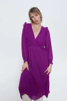 

2020 New Spring Summer New Style European Small Pleated female Dress zaraing vadiming sheining women dress