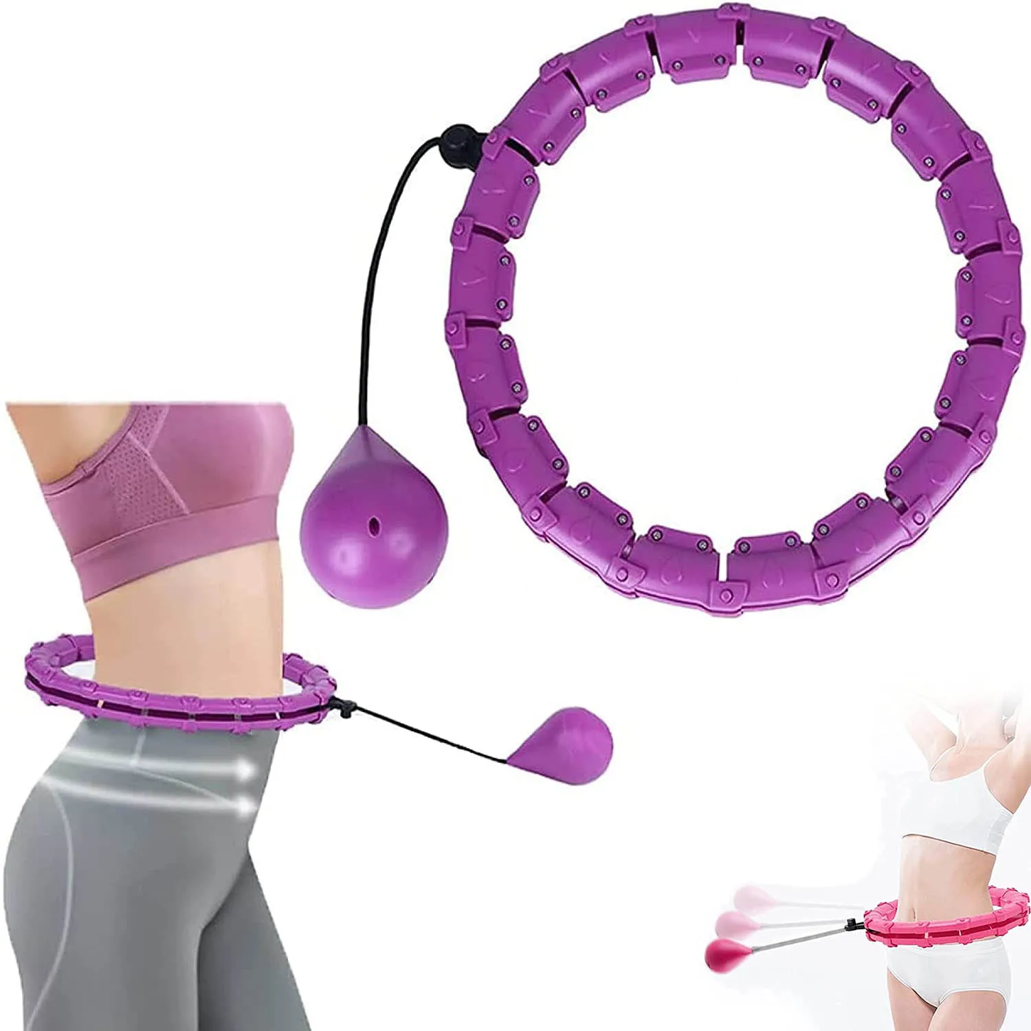 24 Detachable Knots Adjustable Weight Auto-Spinning Ball for Adults/Kids/Home Workout 2 in 1 Fitness Weight Loss and Massage Detachable Weighted Smart Hula Hoop Abdomen Fitness Equipment 