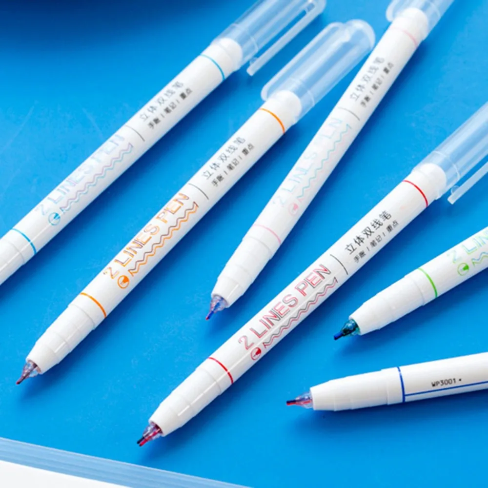 3/6pcs Double 2 Lines Gel Pen Marker DIY Scrapbooking Journal Decor Stationery