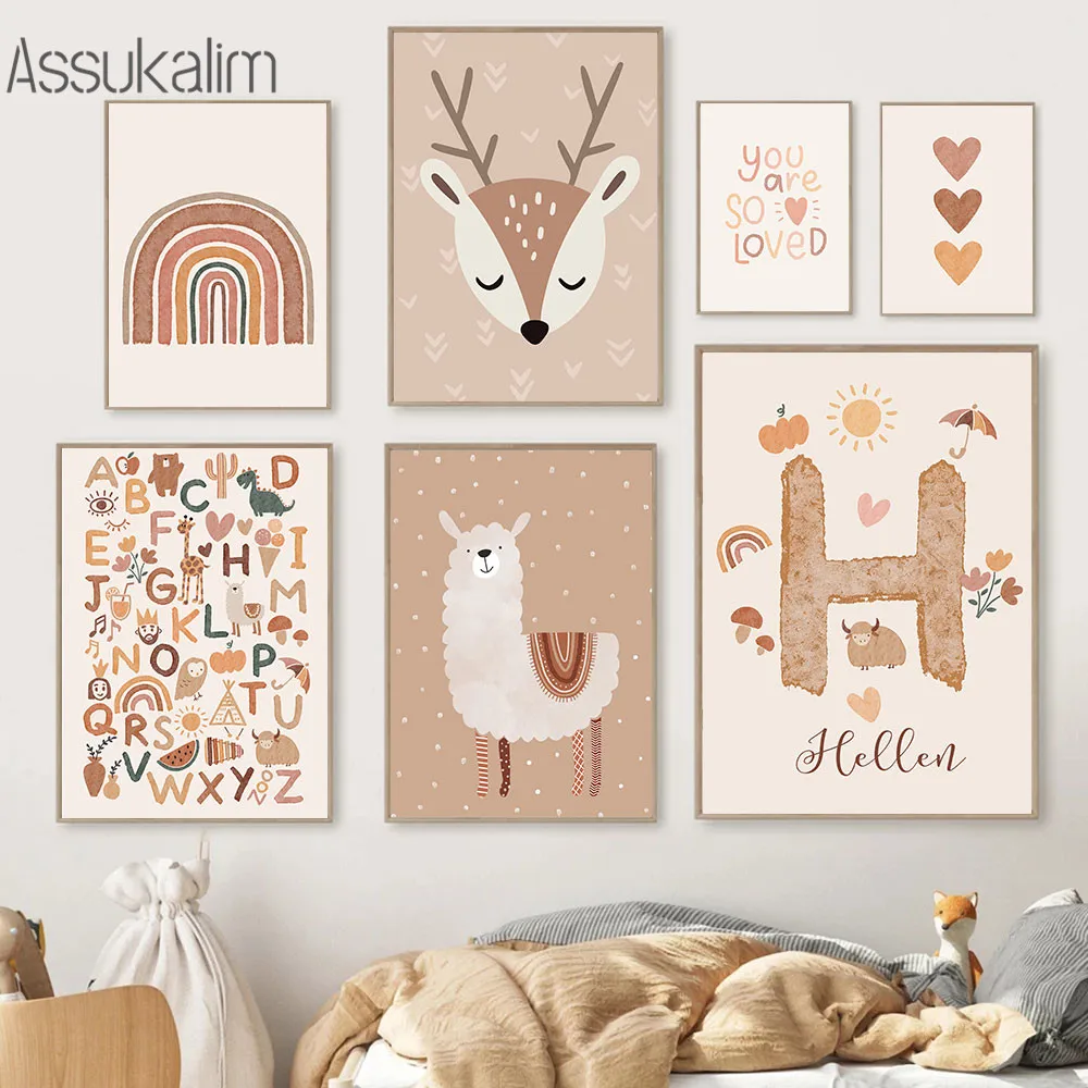 Постер с именем на заказ в стиле бохо альпака холст картины алфавитом детская