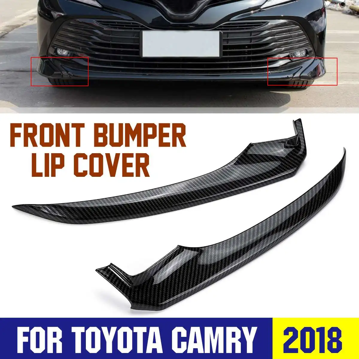 

2X ABS Car Front Bumper Lip Corner Cover Trim Protector Carbon Fiber Sticker For Toyota Camry 2018 2019
