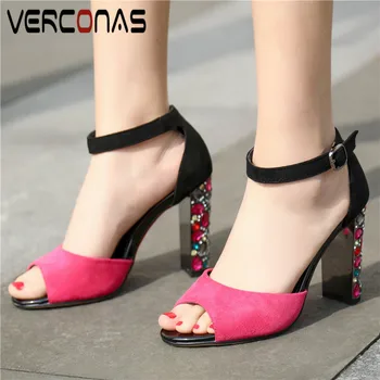 

VERCONAS Women 2020 Elegant New Arrival Rhinestones Shallow Party Pumps Thick Heel Round Toe Thick Heels Sandals Shoes Woman