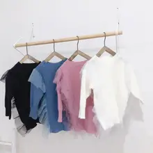 Вязаное платье в Корейском стиле с оборками для девочек модные осенние хлопковые платья для девочек от 1 до 6 лет HW536