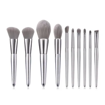 

10Pcs Silver Makeup Brushes Set Bronzer Concealer Eyeliner Brush Kit Cosmetic Fan Powder Foundation Eyeshadow Brush Beauty Tools