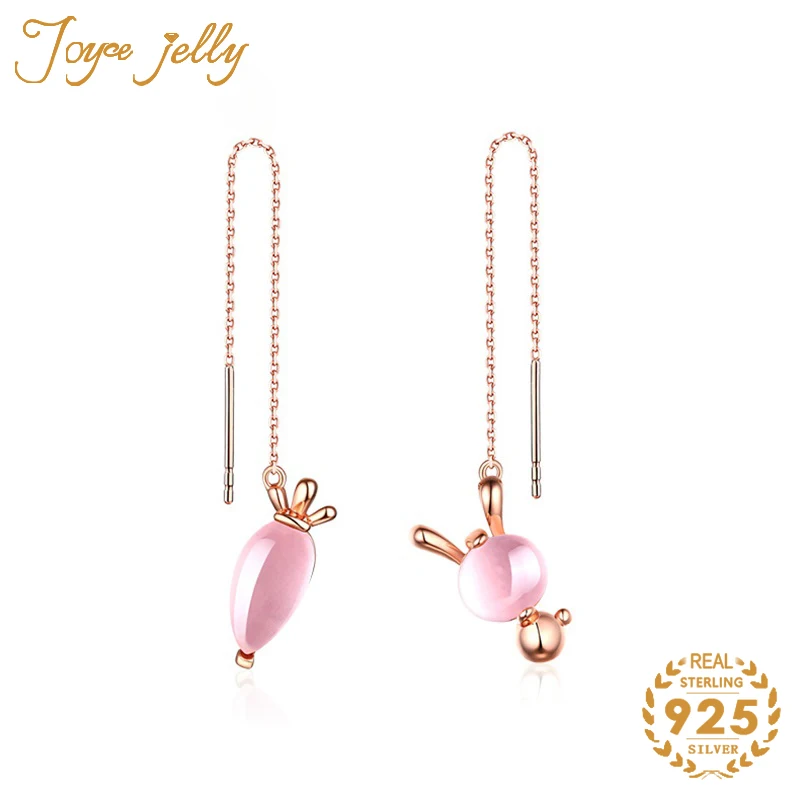 JoyceJelly Trendy Pink Crystal Earrings for Women Wedding Jewelry Gold Color Rabbit Carrot Design 925 Silver Hot Gift Wholesale | Украшения